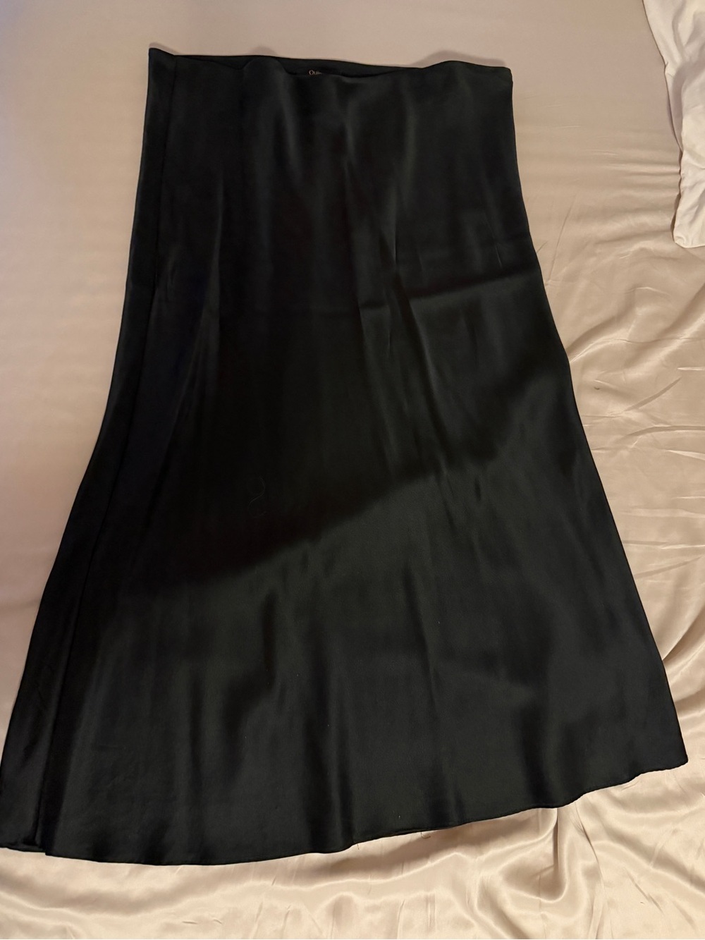 Quince Black Midi Satin A-Line Skirt